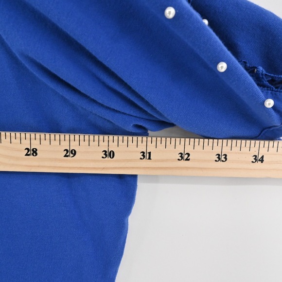 Quacker Factory Womens Lace Sleeve Knit Royal Blue Top Size 3X Faux Pearl Detail - Picture 3 of 11